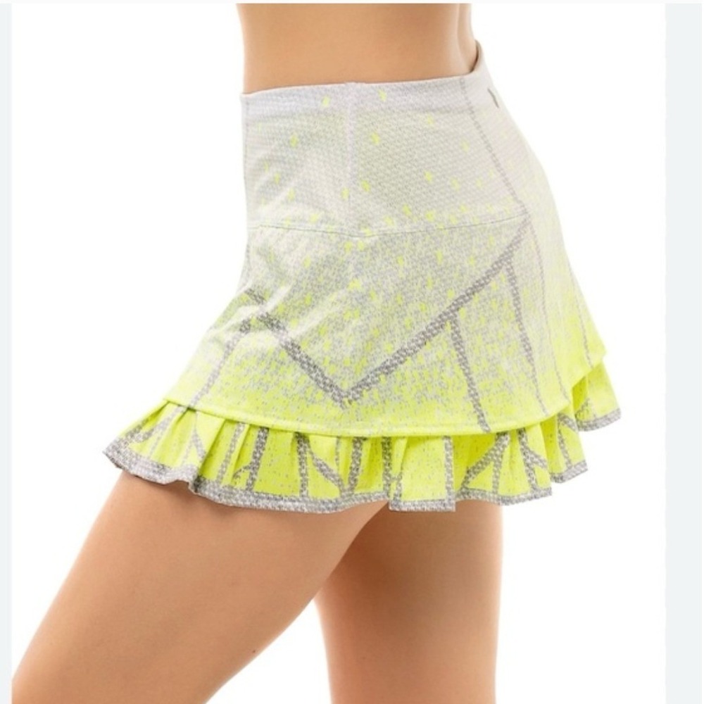 K-Swiss Lucky in Love Tennis Skort Neon Yellow Grey Tiered Skirt Pickleball XL